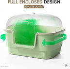 Cat Litter Box with Litter Mat and Scoop,High Wall Enclosed Cat Litter Boxes for Anti-Leakage, Covered Kitty Litter Box with Handle and Buckles for Portability and Privacy, Odor Control (Green)