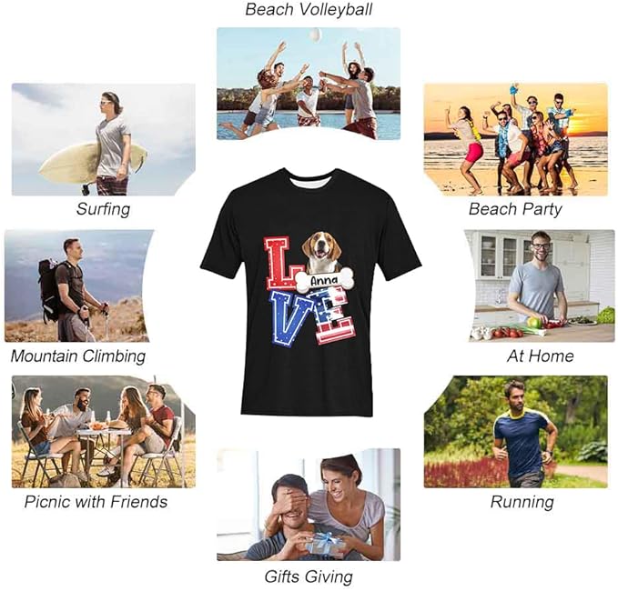 Custom T Shirts with Face Photo Text Pet Shirt for Men Personalized Picture Tee Shirt Design Your Own Dad Grandpa Shirt