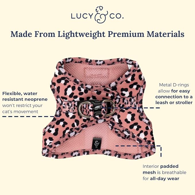 Lucy & Co. Wild Side Step-in Cat Harness & Leash Bundle – Reflective, Breathable & Adjustable Harness for Cats, Kittens & Small Dogs, Lightweight & Secure and Dual Leash Clips – X-Small