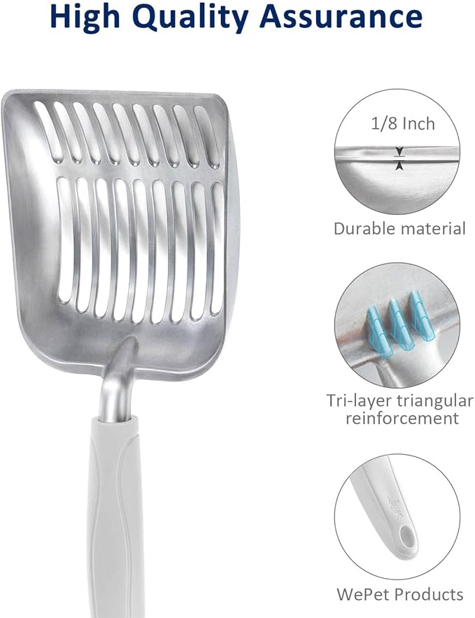 WePet Cat Litter Scoop, Aluminum Alloy Sifter, Kitty Metal Scooper, Deep Shovel, Long Handle, Poop Sifting, Kitten Pooper Lifter, Durable, Heavy Duty, for Litter Box