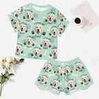 Custom Short Pajamas Set with Face Photo Women‘s Sleepwear Tee Personalized PJ Short Loungewear Set fot Her