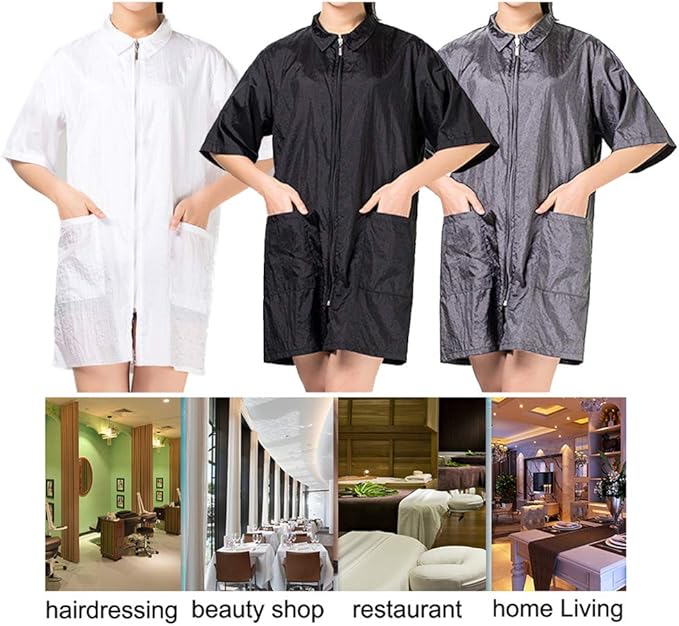 TopTie Custom Printed Nylon Salon Hairstylist Smock Barber Haircut Zipper Jacket, Dog Pet Grooming Work Shirt Uniform