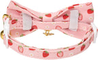 2 Pack Cat Collars, Removable Bowtie, Floral Pattern, Safety Breakaway Clasp, Adjustable for Cats.(Adult Cat, Pink Strawberry and White Heart)