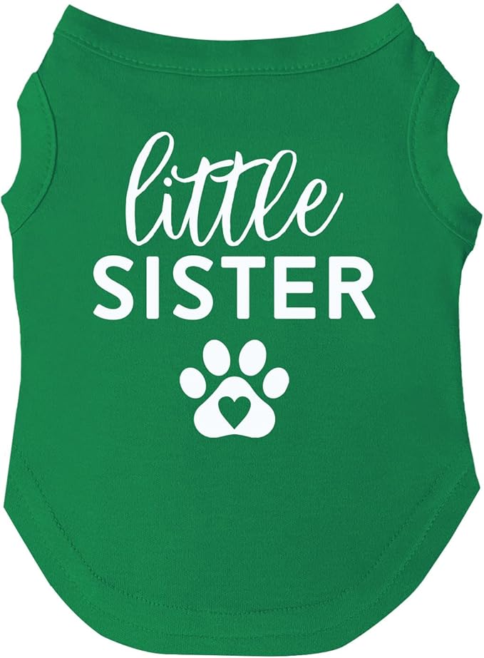 Little Sister Heart Paw Dog Tee Shirt Sizes for Puppies, Toys, and Large Breeds (Green, X-Large 218sis)
