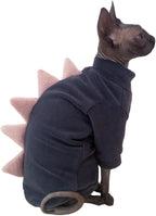 Dinosaur Sphynx Cat Clothes, Soft Polar Fleece Sweater for Cat, Elastic Pet Clothes Thick Winter Warm Outfit for Hairless Cat, Devon, Cornish, Small Dogs Apparel with Sleeves (Grey, X-Large)