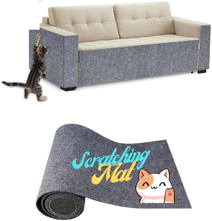 SAVUK Cat Scratching Mat for Couch Furniture Protective Cover Anti-Fall Climbing Claw Corner Wall Mat Self-Adhesive Cuttable Easy to Clean Replacement Carpet Rug (Grey, 15.8" x 78.7")