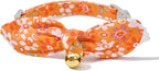 2 Pack Cotton Cat Collar, Removable Bowtie, Floral Pattern, Safety Breakaway Clasp, Adjustable for Cats.(Adult Cat, Orange Plaid and Floral)