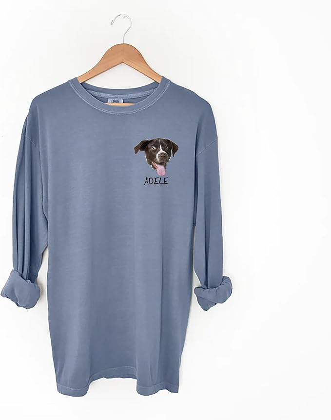 Custom Dog Photo Shirt, Cute Cat Mom Dad Gifts, Pet Lover Long Sleeve Shirts and Sweatshirts, Sentimental Memorial Personalized Gifts for Christmas, Birthday Multiple Colors