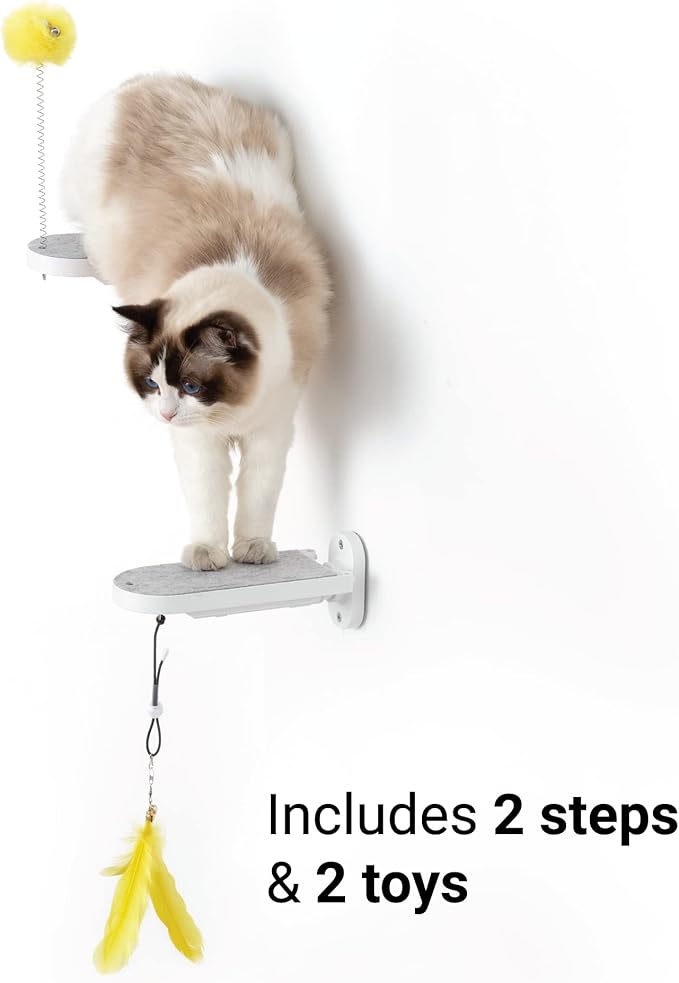 SVD.PET (2-PACK Cat Wall Steps, Cat Climbing Stairs with Replaceable Felt Pad, Cat Climbing Shelves for Wall Mounted with Cat Toy, Cat wall furniture for Kitten, Medium and Large Cats (White)