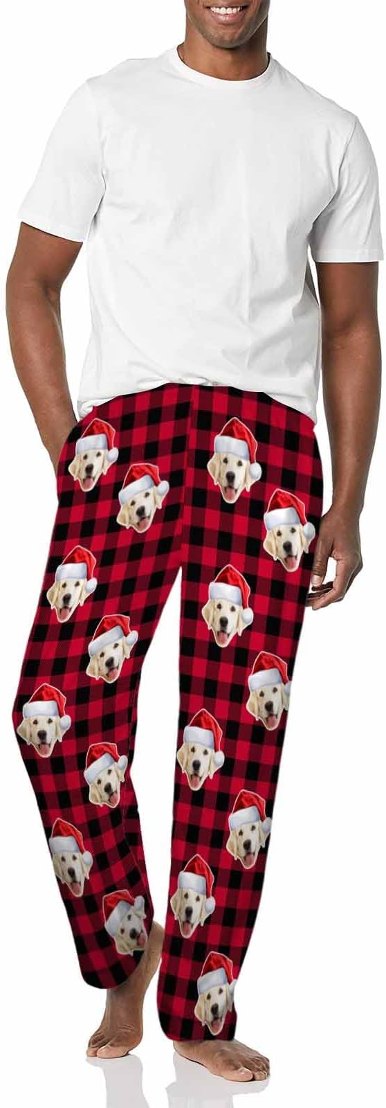 MyPupSocks Custom Pajama Pants for Pet Lover, Personalized Photo Face Printed Pajama Bottoms Sleepwear with Pockets