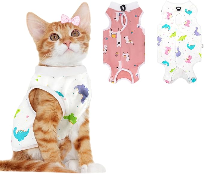 2 PCS Cat Recovery Suit for Spay Abdominal Wounds Cat Onesie for Cats After Surgery Recovery Suit Female Breathable E-Collar Alternative Kitten Onesie Anti Licking Small