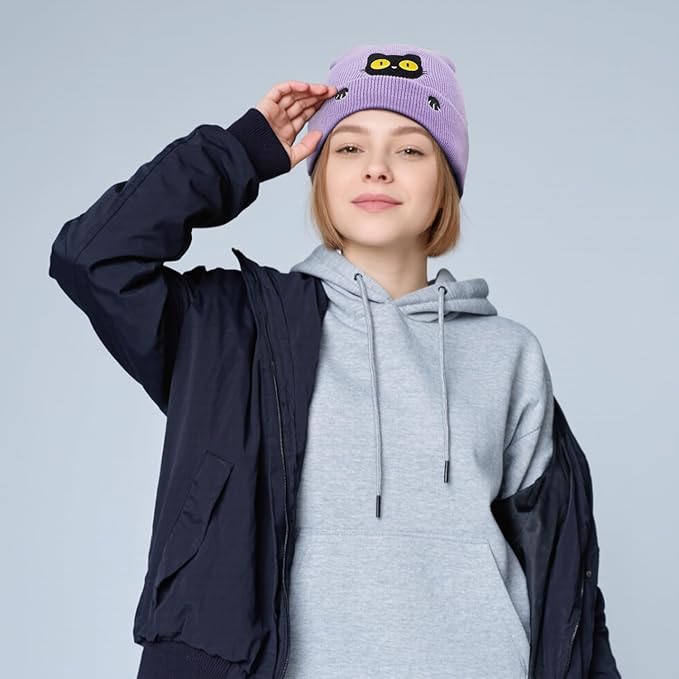 Funny Beanies Warm Knit Hats Fall Winter Black Hip Pop Knit Hat Cap for Women Men