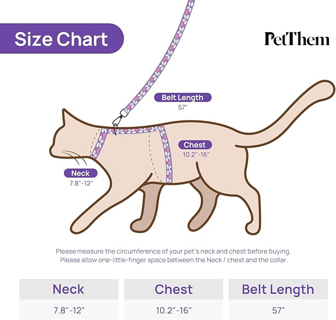 Cat Harness and Leash Set - Escape Proof Adjustable Cat Harness, Comfortable Soft Lightweight, Use Safe & Easy, Walking Travel Kitten Harness for Small Medium Large Cats (Purple Rabbit in Wonderland)