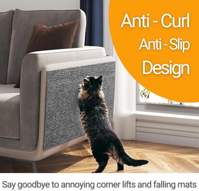 SAVUK Cat Scratching Mat for Couch Furniture Protective Cover Anti-Fall Climbing Claw Corner Wall Mat Self-Adhesive Cuttable Easy to Clean Replacement Carpet Rug (Grey, 15.8" x 78.7")