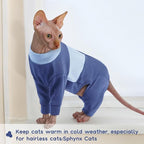QBLEEV Cat Clothes, Soft Cat Sweaters for Cats Only, Kitten Surgery Recovery Suit Onesie Pajamas, Four Legs Cats Shirts Apparel Clothing for Hair Loss Prevention, Blue, S