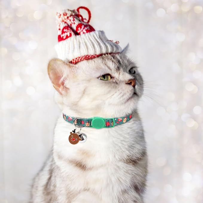 3 Pack Christmas Cat Collars Breakaway with Bell & Charm-Holiday Cat Collar for Girl Boy Cats with Safety Buckle- Cute Santa Snowman Kitten Collar Adjustable 8"-12" for Kitty Puppy Small Pets