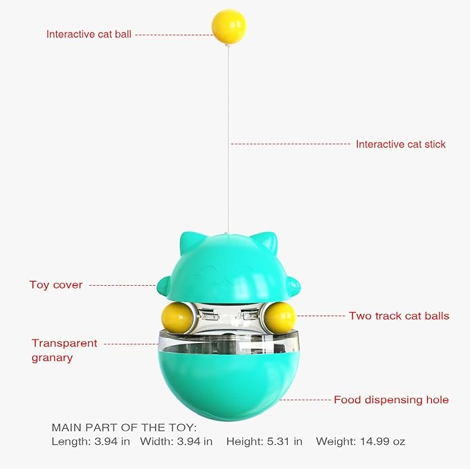 Cat Toy for Indoor Cats Wobble KittenTreat Dispensing Ball Food Dispenser Puzzle Slow Feeder Balls Kitty Stimulating Indoor Interactive Brain Game Toys Gift (Blue)