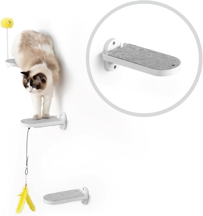 SVD.PET 3-Pack Cat Climbing Stairs with Replaceable Felt Pad, Cat Shelves & Toys for Medium & Large Cats (White)