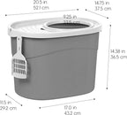 IRIS USA Top Entry Cat Litter Box, Large Enclosed with Litter Catching Lid and Scoop, Dog Proof, Cat Litter Box, Gray/White
