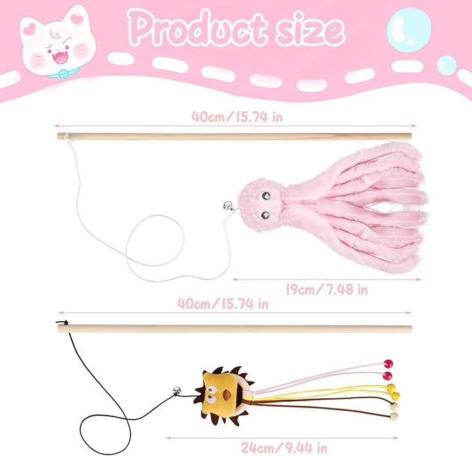 2-Pack Cat Toy Wand Set: Interactive Cat Teaser Wands with Bells and Streamers to Engage Your Cat’s Natural Instincts (Tassels and Sequins)