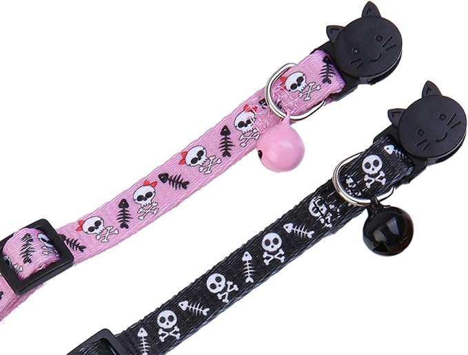 BoomBone Skull Cat Collar Breakaway with Bell,Pack of 2 Safe Halloween Puppy Collars