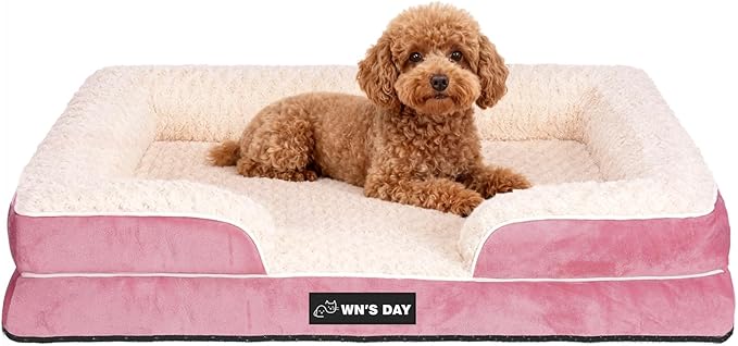 Orthopedic Dog Bed for Large Medium Sized, Washable Memory Foam Large Dog Bed, Medium Pet Sofa with Removable Cover, Washable Waterproof Pet Couch Beds(Pink, M)