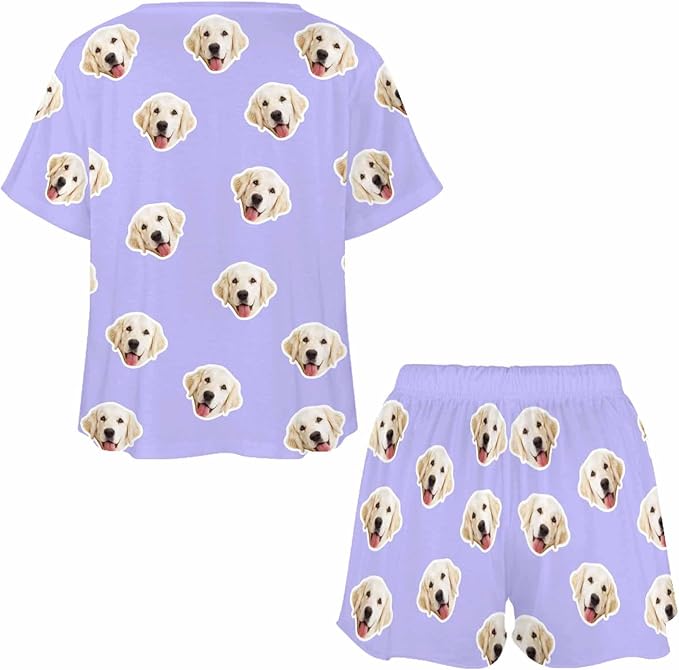 Custom Short Pajamas Set with Face Photo Women‘s Sleepwear Tee Personalized PJ Short Loungewear Set fot Her