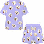 Custom Short Pajamas Set with Face Photo Women‘s Sleepwear Tee Personalized PJ Short Loungewear Set fot Her