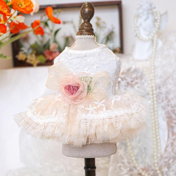 Fashion Sweet Puppy Dog Blingbling Princess Skirt Pet Dog Lace Cake Camisole Tutu Dress G-White-1 L