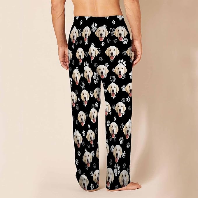 MyPupSocks Custom Pajama Pants for Pet Lover, Personalized Photo Face Printed Pajama Bottoms Sleepwear with Pockets