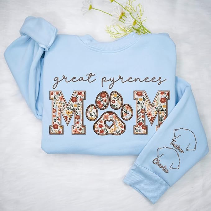 CHILLEVER Personalized Embroidered Dog Mom Sweatshirt, Dog Mama Crewneck, Gift for Mom, Pet Name On The Sleeve