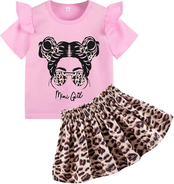 Akyzic Little Girl Skirt Outfit Two Piece Spring Summer Outfit Butterfly Dress Cat Print Skirt Toddler Girl Outfit Set