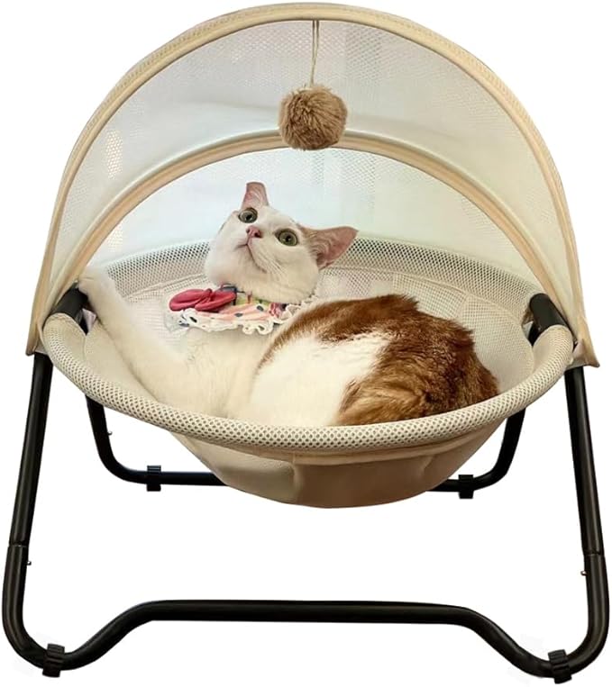 Cat Bed, Pet Hammock Bed for Cats and Dogs, Comfortable and Breathable Elevated Cat & Dog Nest, Easy to Assemble, Cover Removable and Washable, Suitable for Indoor and Outdoor Use (Cream)