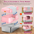 Vivifying Pink Stainless Steel Covered Cat Litter Box – Odor-Control, Easy-Clean Modular Enclosed Kitty Toilet, Elegant Design for Stylish Cat Moms