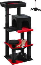 Gothic Cat Tree with Super Large Hammock, 45.7" Black Cat Tower with Coffin Bed, Cat Condo, Sisal Scratching Posts & Top Perch, Multi-Level Goth Cat Tree, Halloween, Black