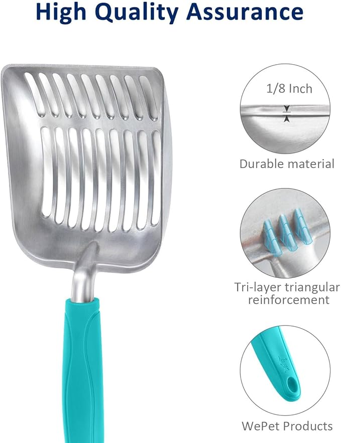 WePet Cat Litter Scoop, Aluminum Alloy Sifter, Kitty Metal Scooper, Deep Shovel, Long Handle, Poop Sifting, Kitten Pooper Lifter, Durable, Heavy Duty, for Litter Box