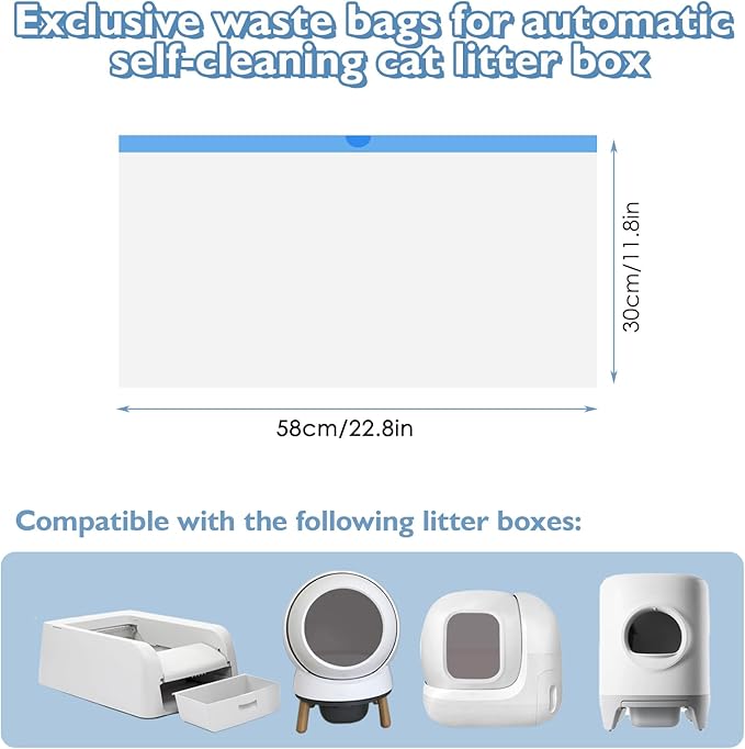 100 Count Self-Cleaning Cat Litter Box Liners Compatible with Petsafe for Clumping & for Smartspin Box, Drawstring Heavy Duty Kitty Litter Receptacles Bags Replacement Trash Bag -23" x 12"