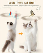 Pawaboo Feather Teaser Cat Toy, Interactive Feather Wand Cats Toy Flying Feathers Cat Catcher with Extra Long 34.5" Wand and Small Bell, Exerciser Playing Toys for Kitten or Cats, Blue + Red Brown