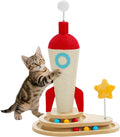 PETEPELA Cat Scratching Post, Rocket Sisal Cat Scratcher, 24.8'' Cute Scratching Post with 2-Layers Wooden Track Cat Toys & Spring Pompom for Indoor Cats Adults
