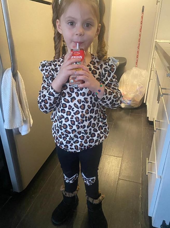Little Girls Unicorn Outfits 2 Piece Kids Ruffle Sleeve Sweatshirt + Leggings Fall Leopard Clothing Sets 2-10 Years Old