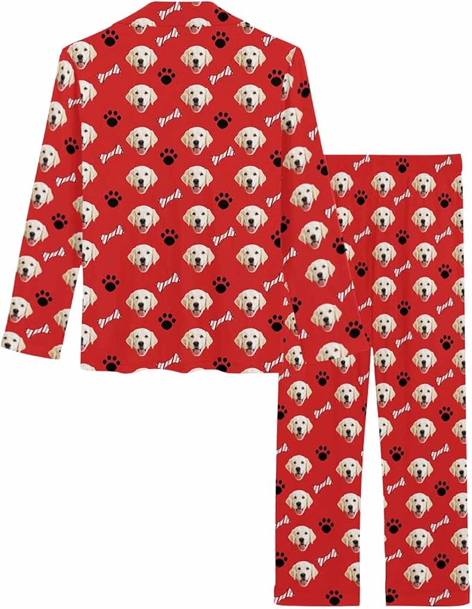 MyPupSocks Custom Face Pajamas for Women Set, Personalized Photo Long Sleepwear XS-XXL