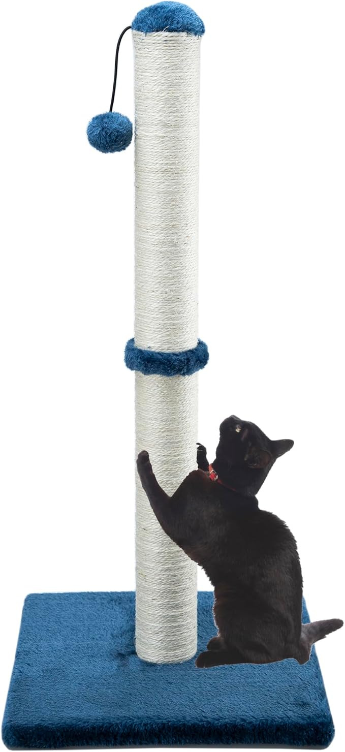 Dimaka 34" Height Tall Cat Scratching Post, Claw Scratcher with Sisal Rope and Covered with Soft Smooth Plush, Vertical Scratch [Full Strectch] Cats (Blue, 34 inches for Large Cats)
