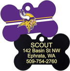 GoTags Personalized Minnesota Vikings Dog Tag, Brass Metal Bone Shape Pet ID Tag Engraved with Name and Custom Text, Every NFL Football Team Pet Apparel (Large)