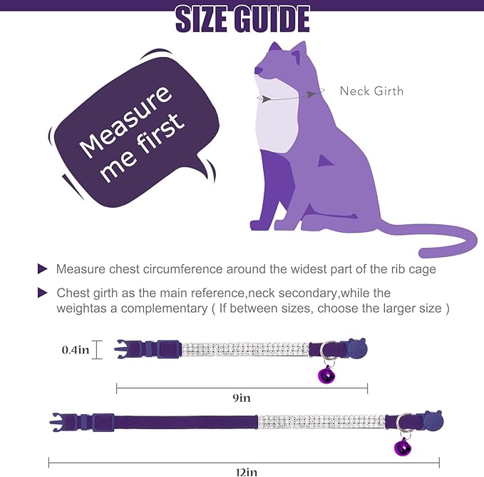 EXPAWLORER Soft Velvet Safe Cat Collars for Girl Cats -2 Pack Rhinestones Bling Diamante Adjustable Collars Breakaway- Chirstmas Cat Clollar Gifts with Bells for Boy Cats Kitty and Small Dogs