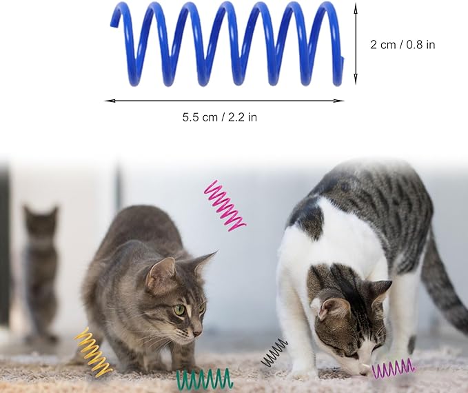 48PCS 12Colors Cat Spring Toys for Indoor Cats, Interactive Coil Springs for Self Play, Durable Heavy Plastic Cat Spiral Spring, Hunting, Biting, Swatting Creative Kitten Toy