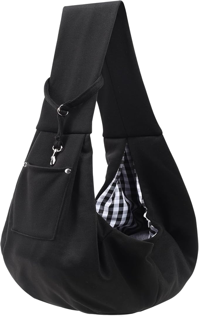 Dog Carrier Sling - Reversible Puppy Carrier Purse with Storage Pocket, Hand-Free Dog Sling Carrier for Carry Small Dogs and Cats, Travel Safety Harness, Dog and Cat Harness(Black)