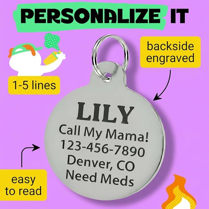 Bad Tags Personalized Dog and Cat ID Tags in 25+ Designs and 2 Sizes - 5 Lines of Custom Engraved Text - Funny Cute Personalized Pet Tags (Resident Crackhead - Yellow, Large (1.25 inch))