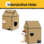 Cardboard Cat House with Scratch Pad & Catnip, Cat Play Scratching House for Indoor Hideaway Furniture, Heavy Duty Sturdy Cardboard Scratcher, Easy to Assemble Birthday Gift, Medium