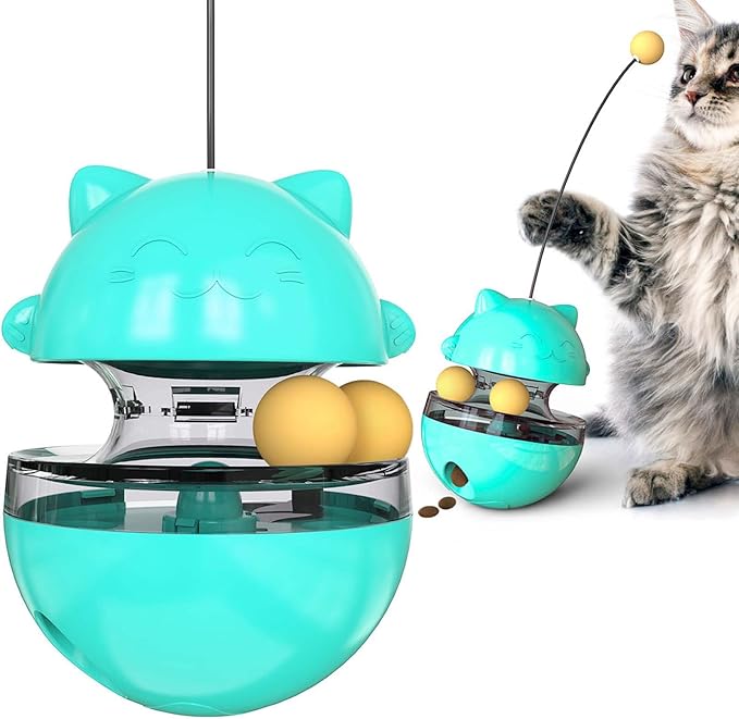 Cat Toy for Indoor Cats Wobble KittenTreat Dispensing Ball Food Dispenser Puzzle Slow Feeder Balls Kitty Stimulating Indoor Interactive Brain Game Toys Gift (Blue)