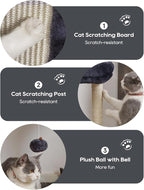SYANDLVY Samll Cat Tree with Scratching Board, Scratching Post with Perch for Indoor Cats, Cat Scratcher with 2 Dangling Balls, Great for Kittens